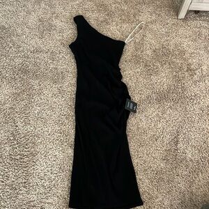 Lulus One Shoulder Ribbed midi dress with side slit